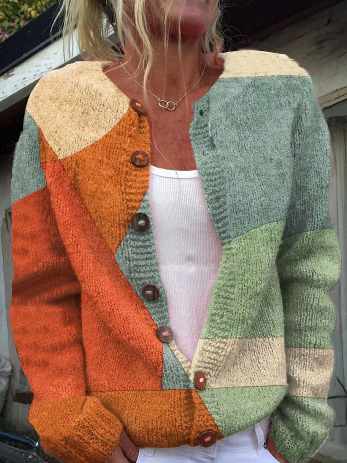 Colorblock Casual Cardigan