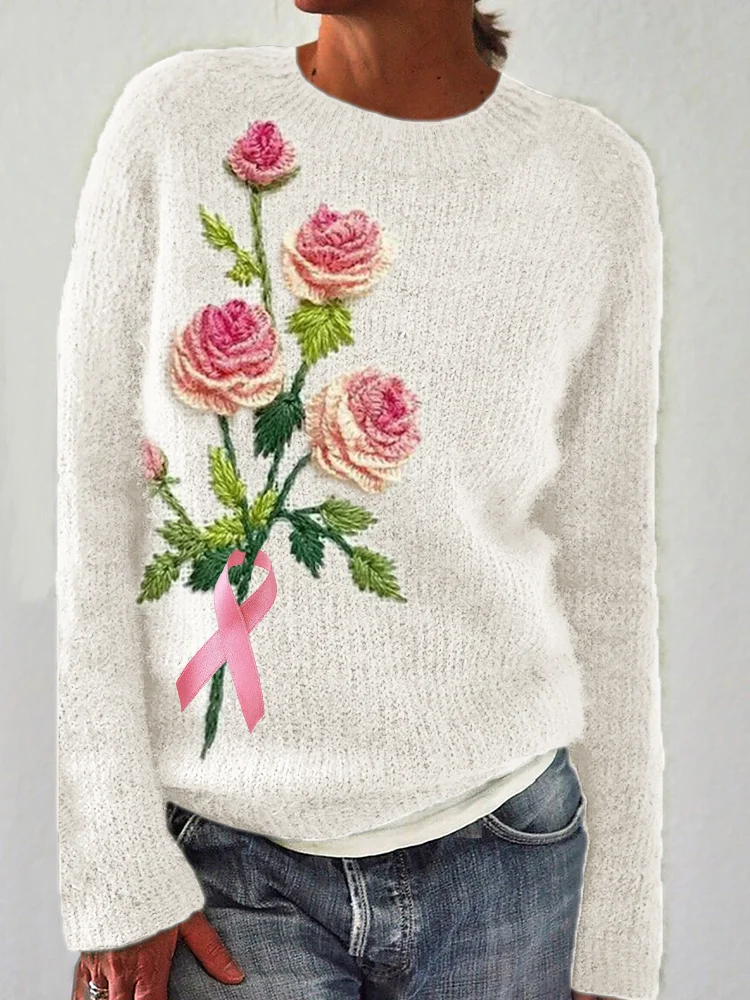 Rose pink ribbon knitted sweater