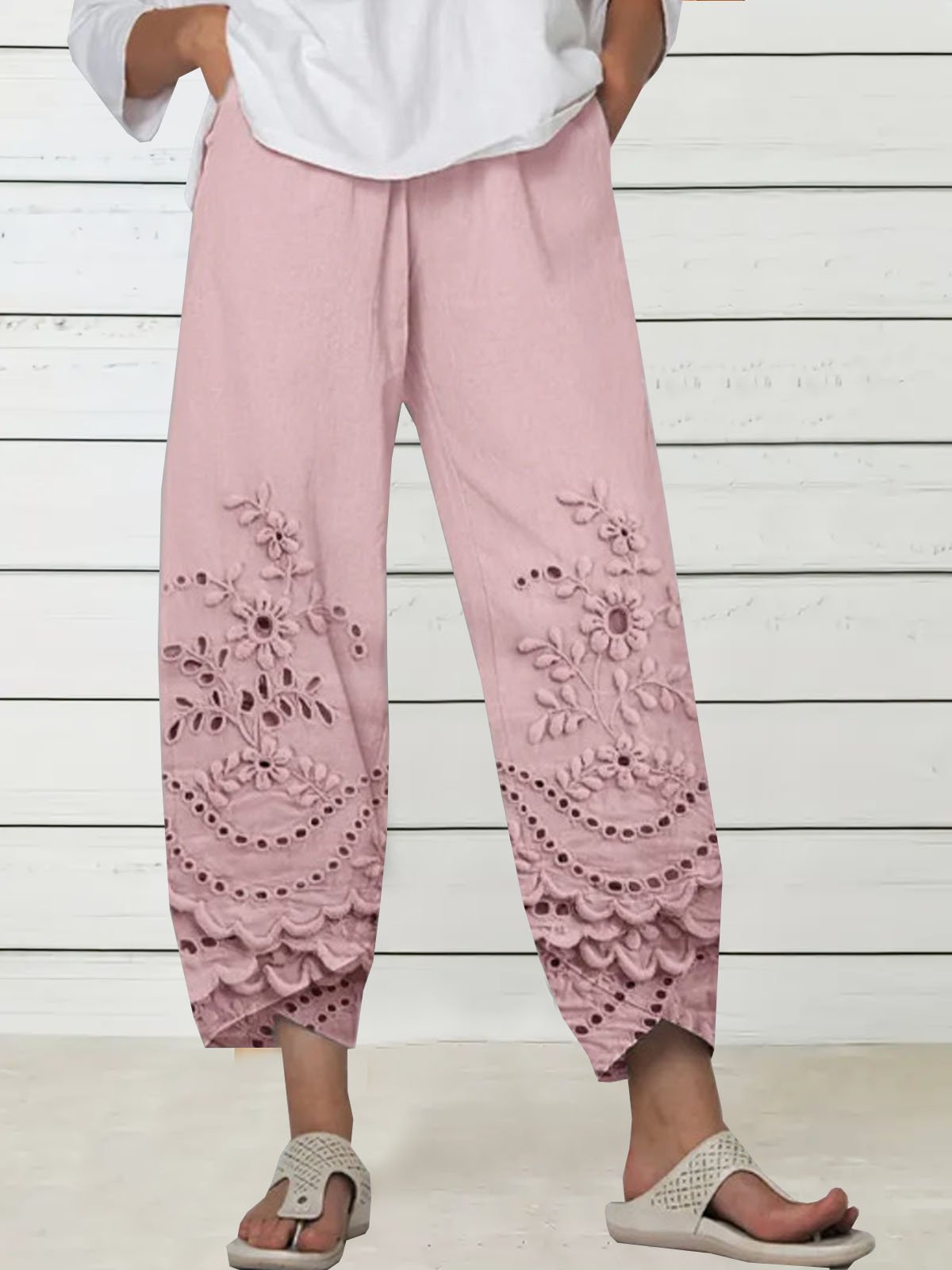 Loose Floral Pocket Stitching Casual Pants