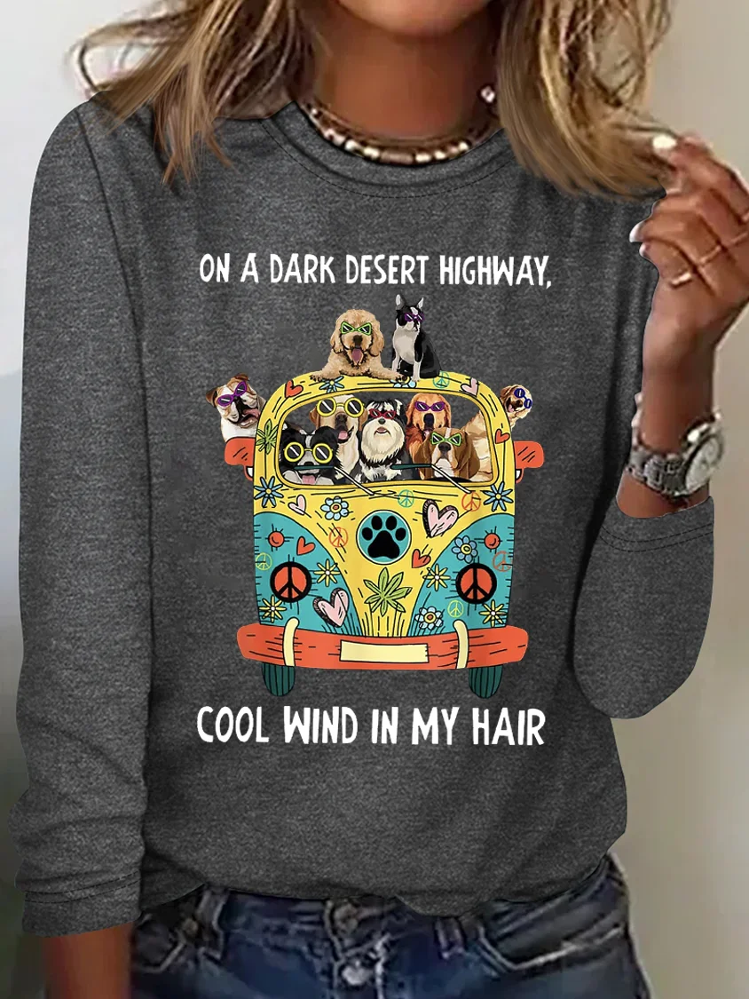 In Hair On Dark Highway A Desert Cool Wind In My Hair Hippie Dog T-shirt