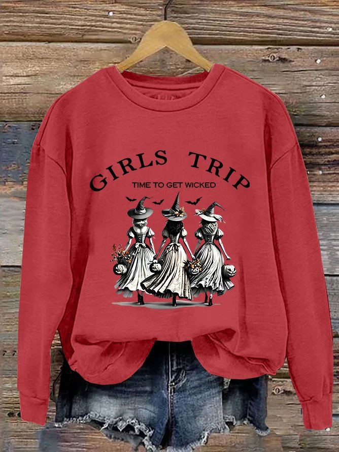 Unny Halloween Witch Girls Trip Time To Get Wicked Casual Sweatshirt