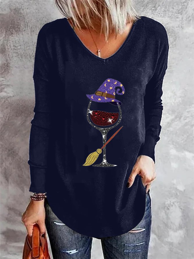 Halloween Casual V Neck Jersey T-Shirt