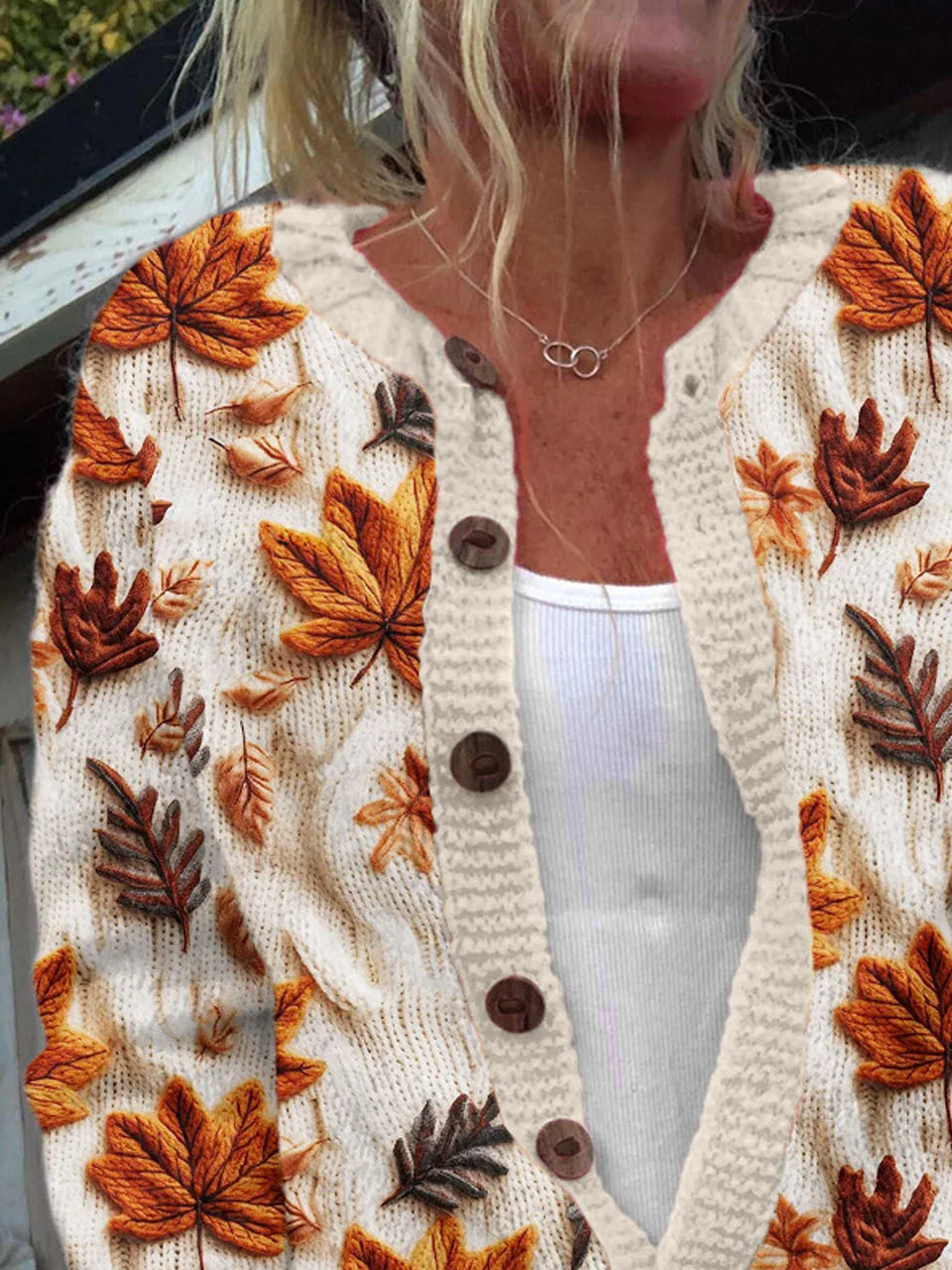 Maple Leaf Casual Loose Cardigan