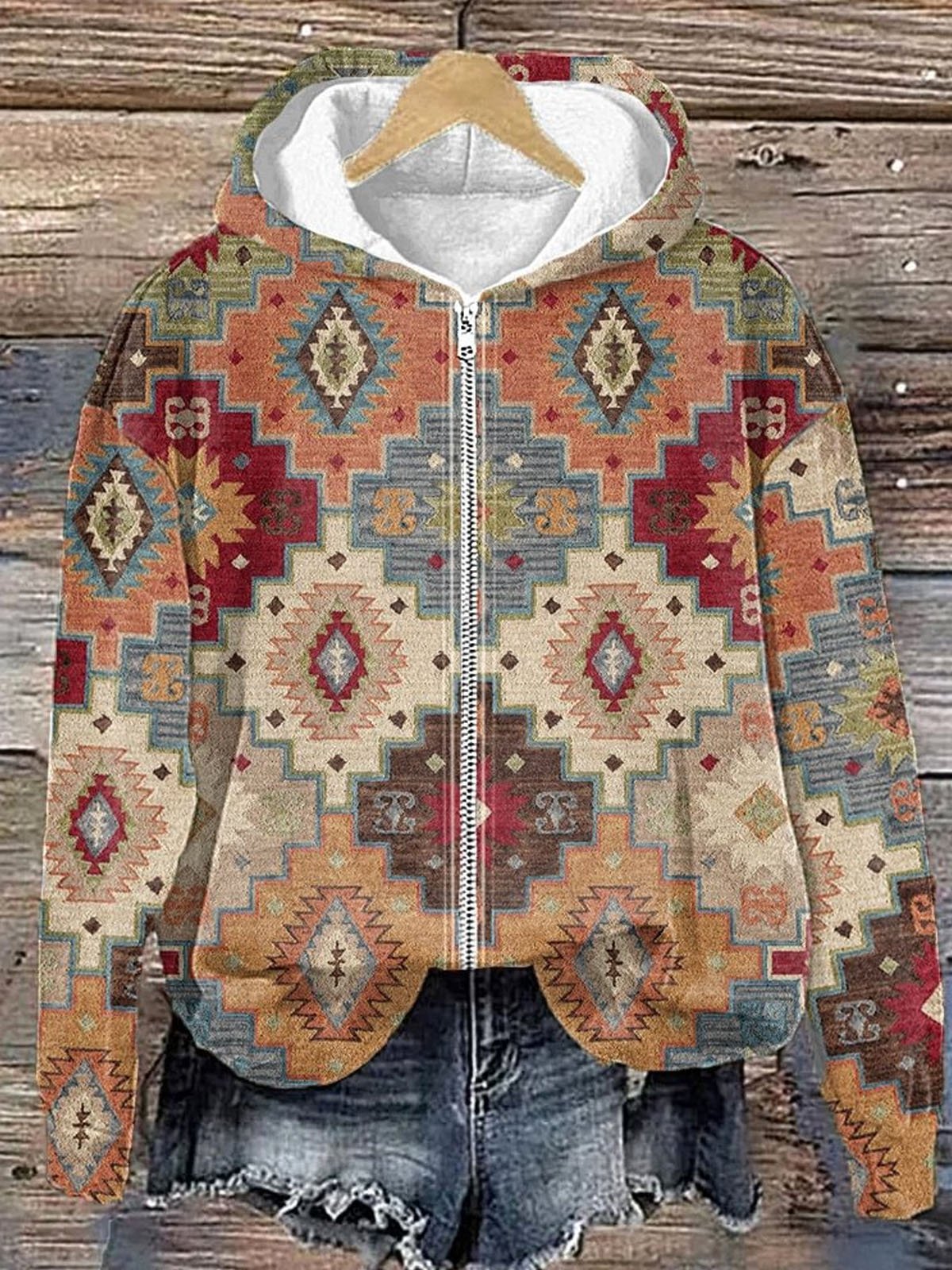 Zipper Loose Ethnic Casual Hoodie Jacket