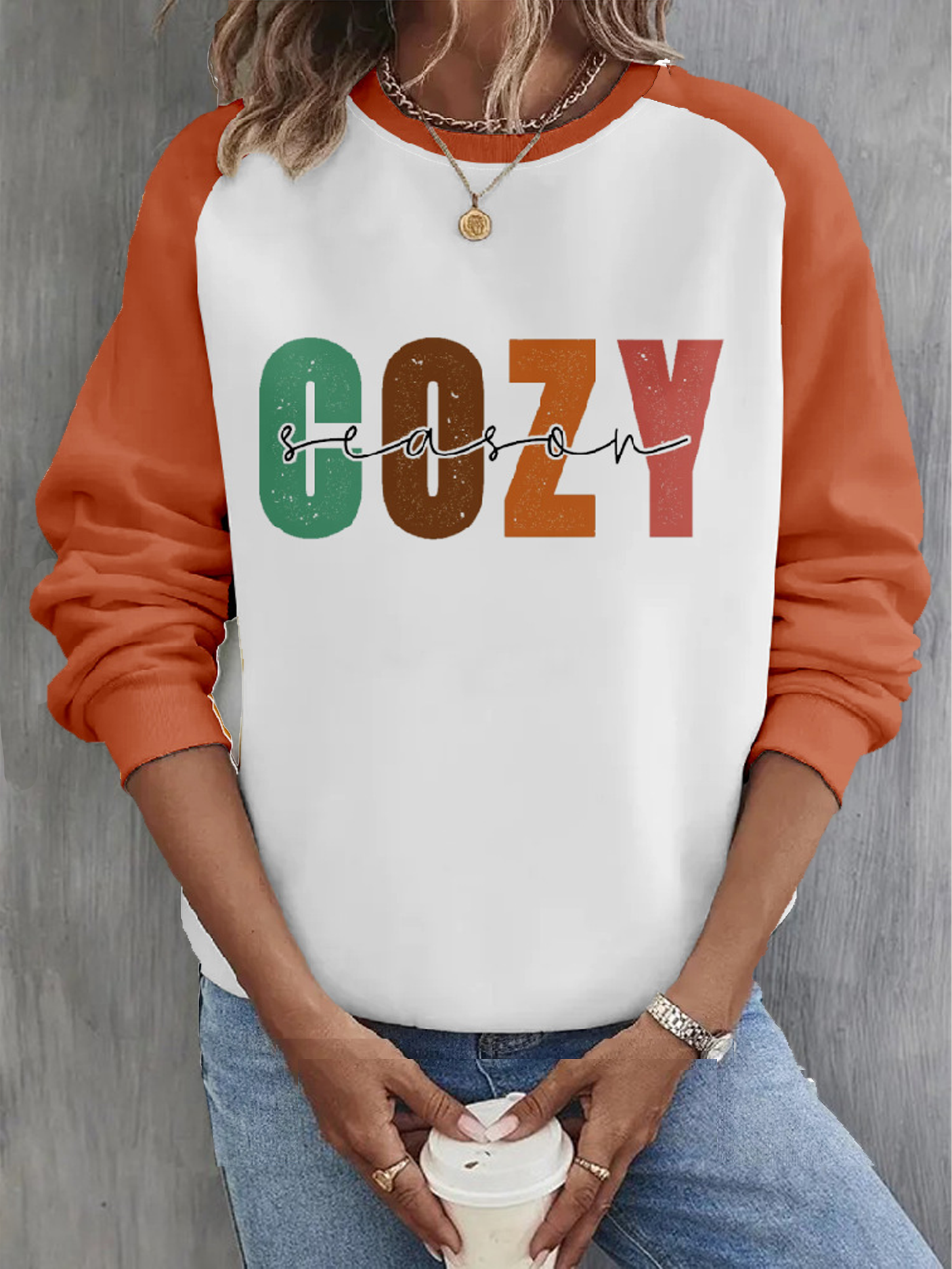 Color Block Thanksgiving  Women's Cozy Season Raglan Sleeve Sweatshirt