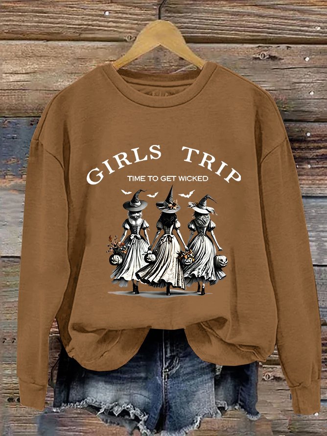 Unny Halloween Witch Girls Trip Time To Get Wicked Casual Sweatshirt