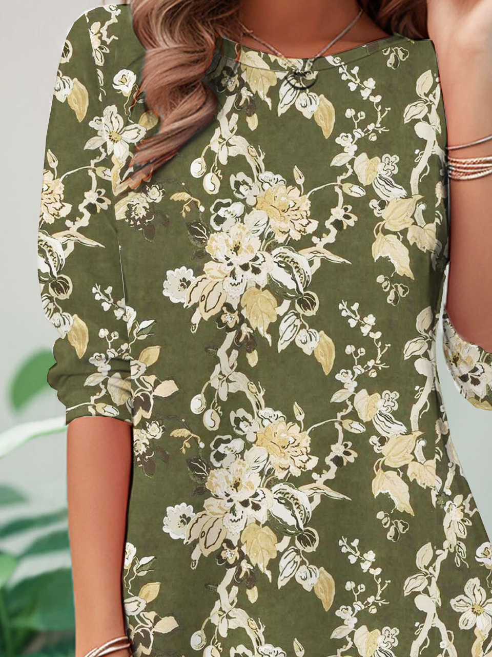 Floral printed casual round neck T-shirt