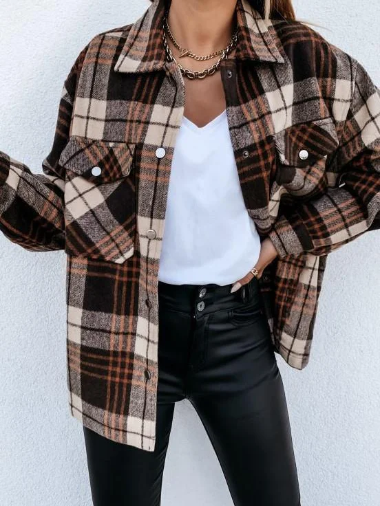 Plaid Others Buckle Casual Jacket