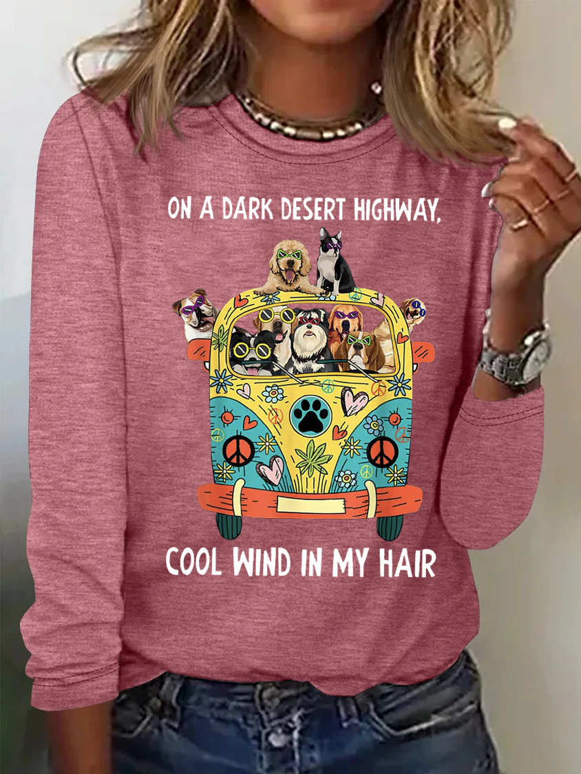 In Hair On Dark Highway A Desert Cool Wind In My Hair Hippie Dog T-shirt