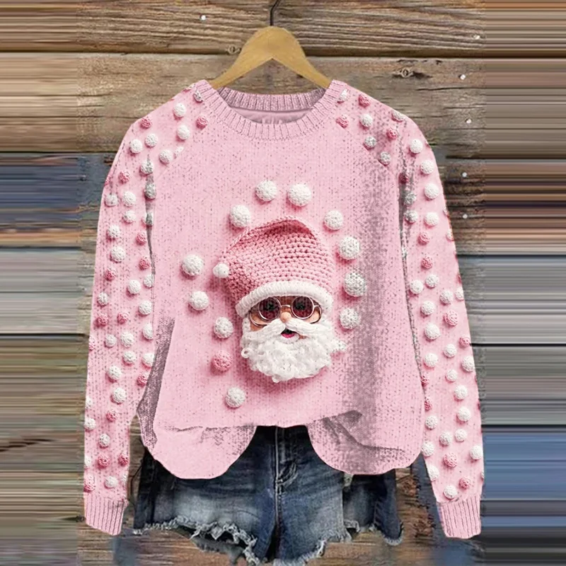 Cute Pink Santa Knitted Sweater