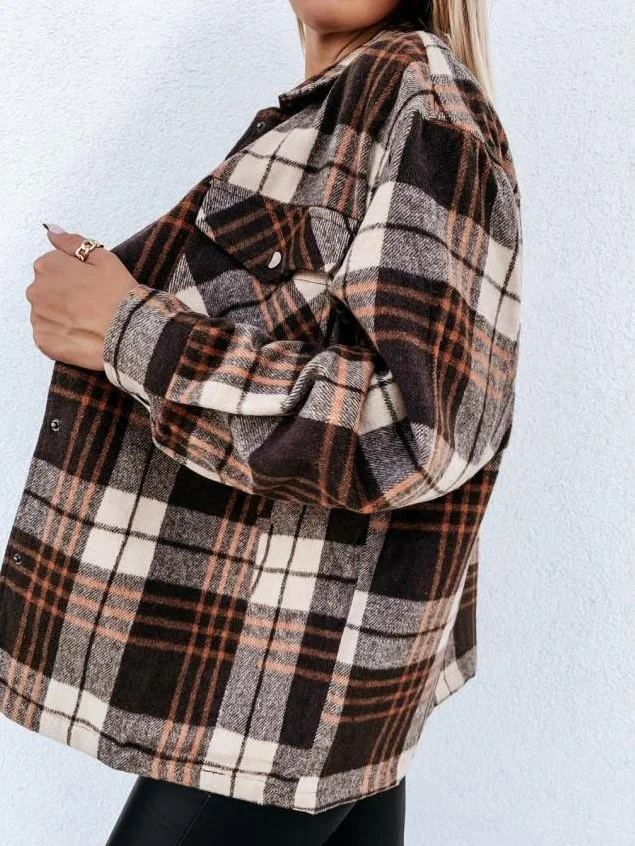 Plaid Others Buckle Casual Jacket