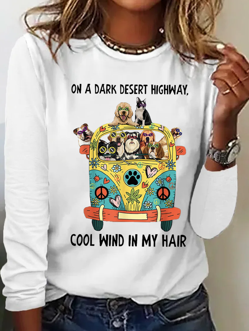 In Hair On Dark Highway A Desert Cool Wind In My Hair Hippie Dog T-shirt