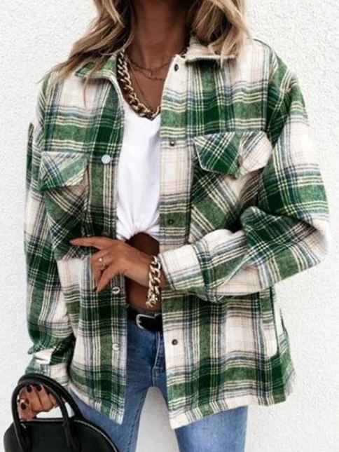 Plaid Others Buckle Casual Jacket