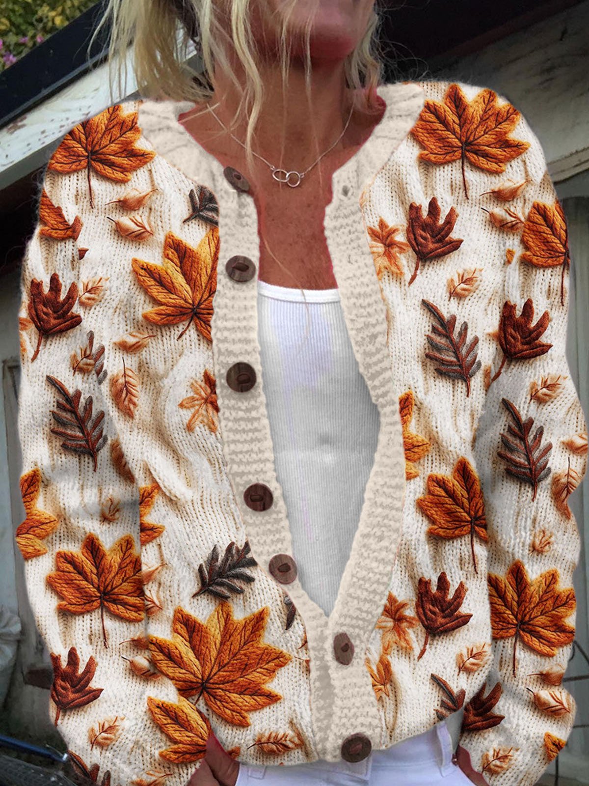 Maple Leaf Casual Loose Cardigan