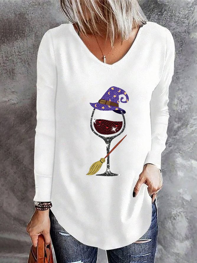 Halloween Casual V Neck Jersey T-Shirt