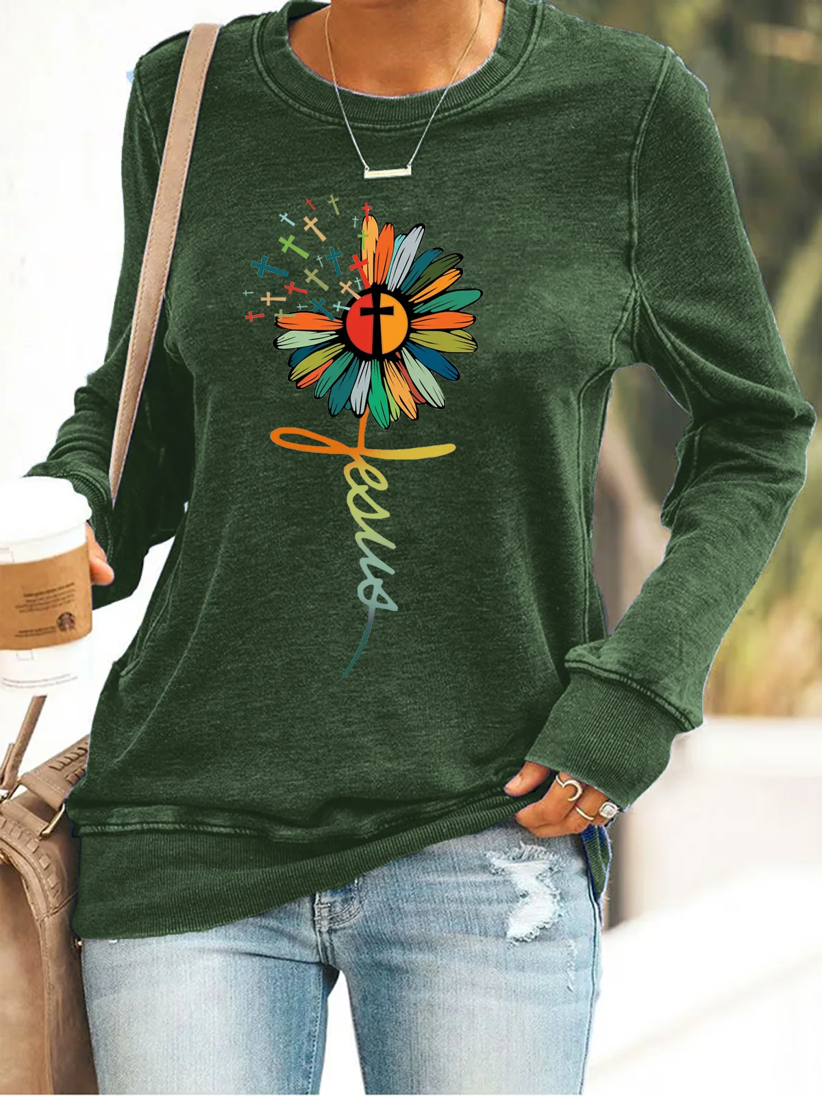 Thanksgiving  Jesus Copy Faith Casual Loose Sweatshirt