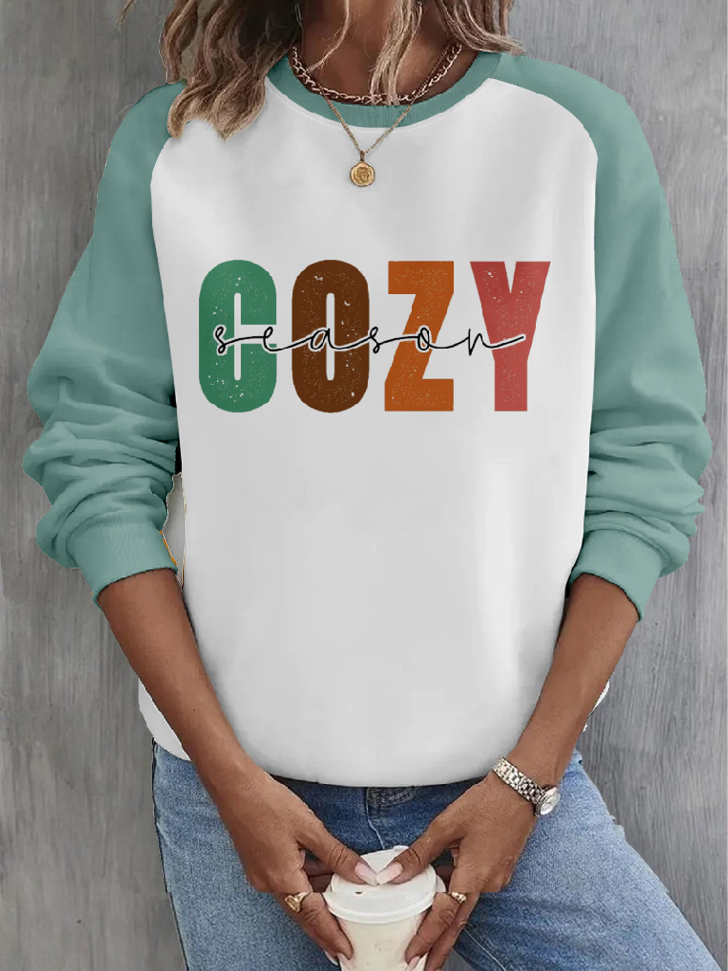 Color Block Thanksgiving  Women's Cozy Season Raglan Sleeve Sweatshirt