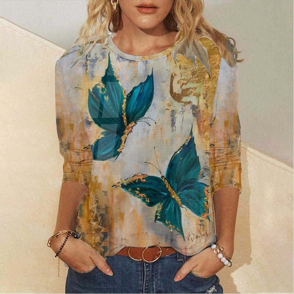 Casual Butterfly Jersey Loose T-Shirt