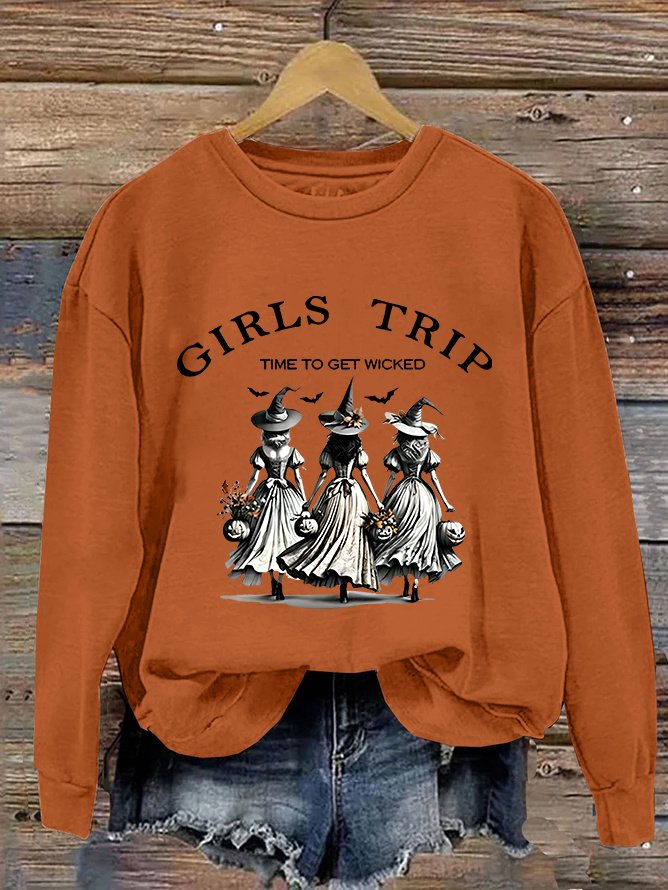 Unny Halloween Witch Girls Trip Time To Get Wicked Casual Sweatshirt