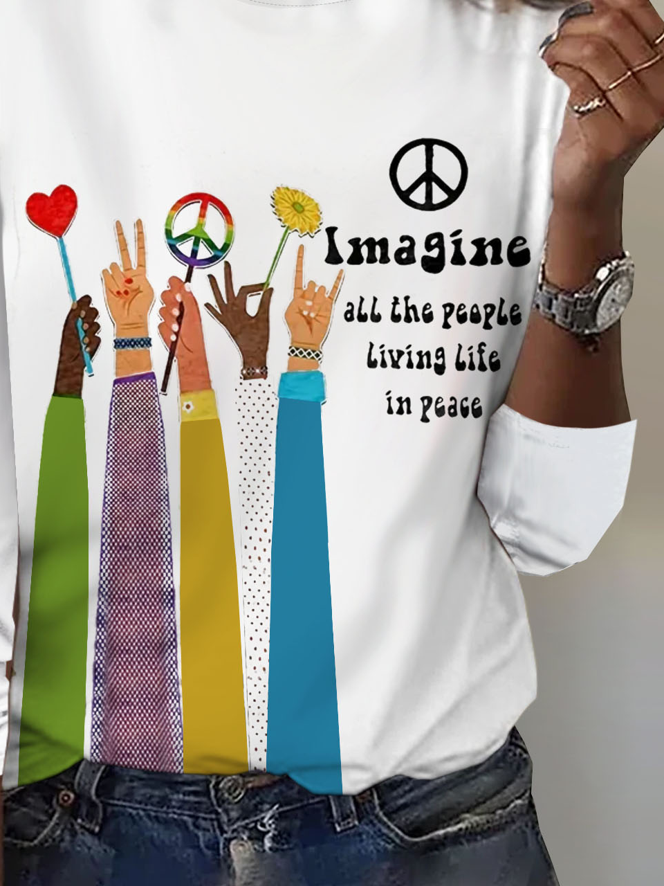 Peace and Love Printed Round Neck T-shirt