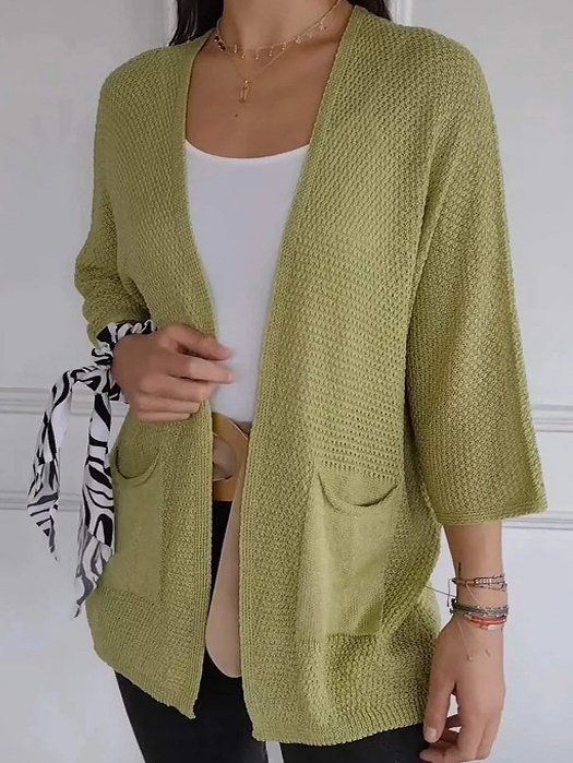 Pocket Stitching V Neck Casual Cardigan