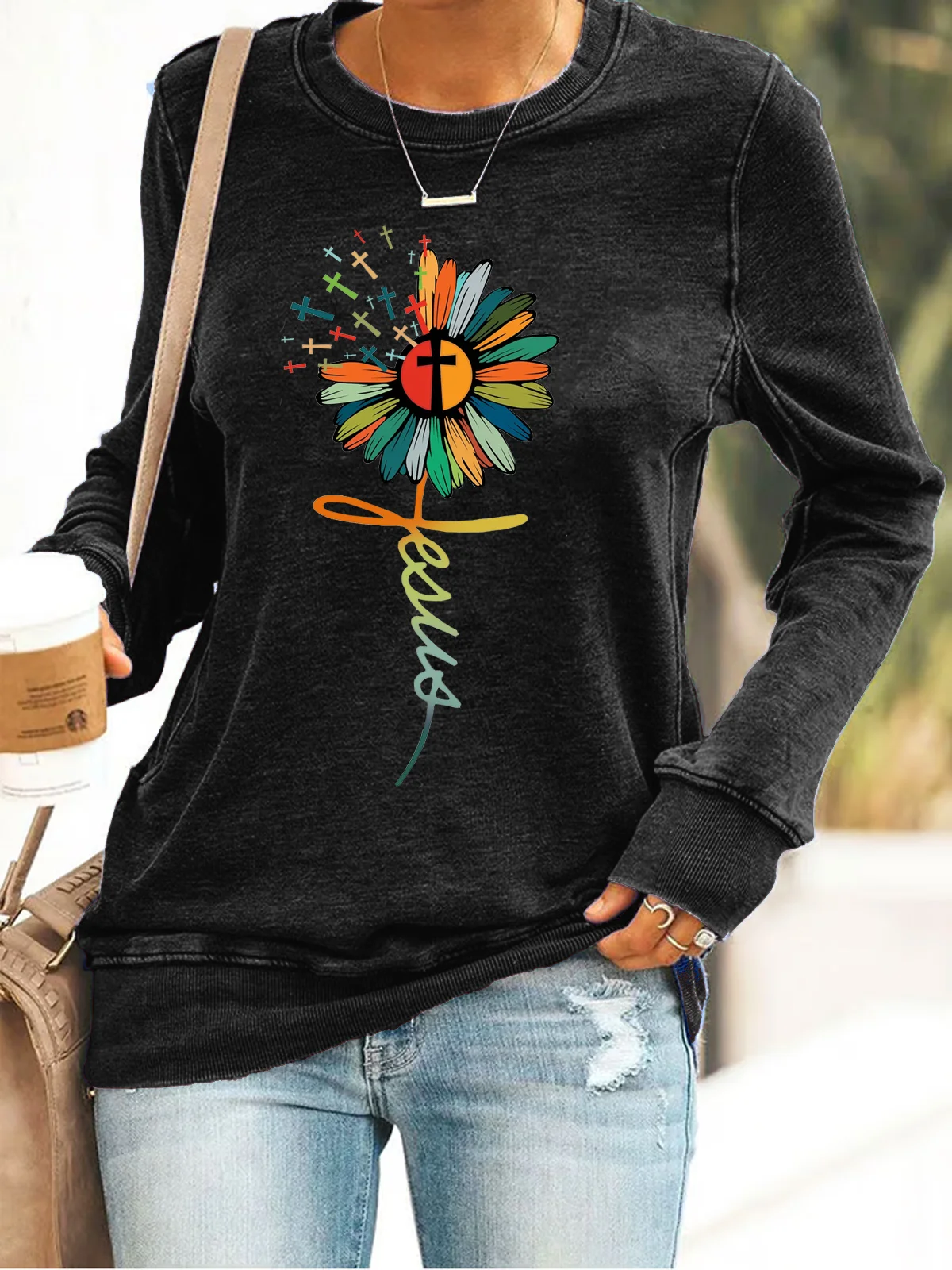 Thanksgiving  Jesus Copy Faith Casual Loose Sweatshirt