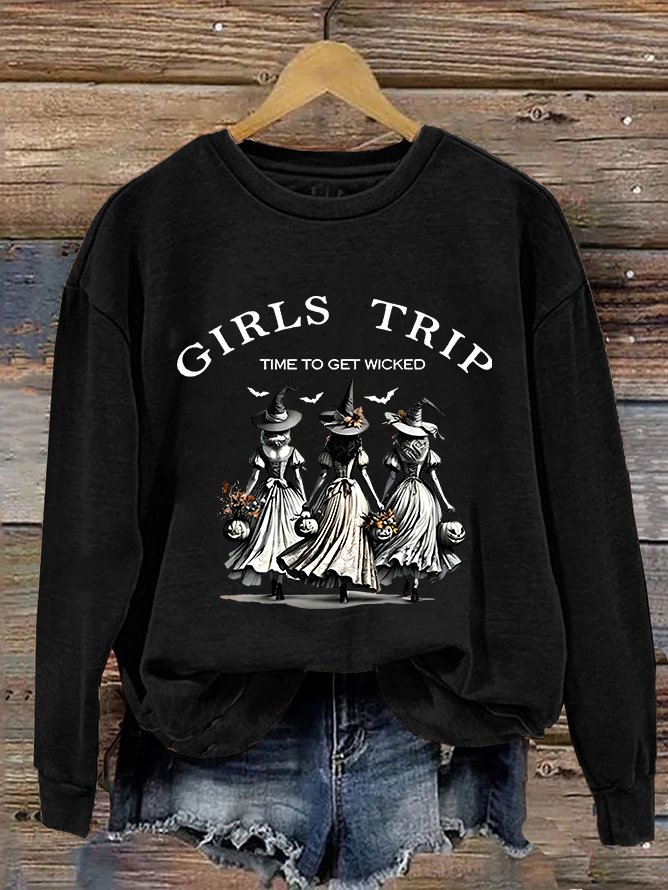 Unny Halloween Witch Girls Trip Time To Get Wicked Casual Sweatshirt