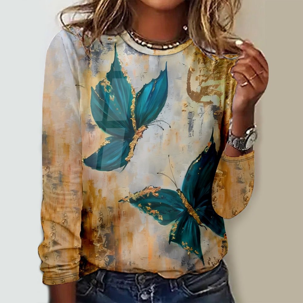 Casual Butterfly Jersey Loose T-Shirt