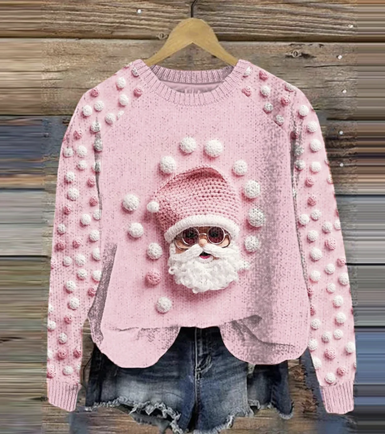 Cute Pink Santa Knitted Sweater