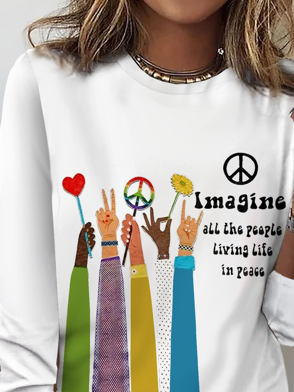 Peace and Love Printed Round Neck T-shirt