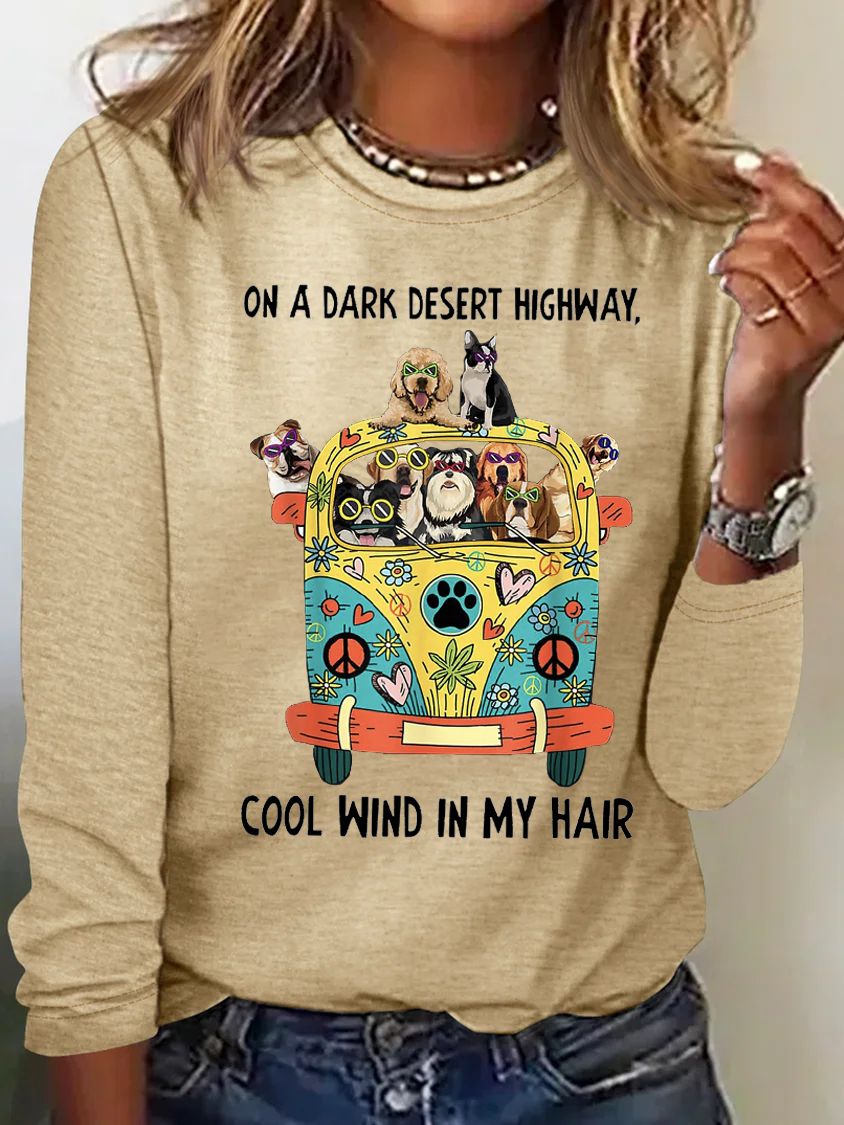 In Hair On Dark Highway A Desert Cool Wind In My Hair Hippie Dog T-shirt