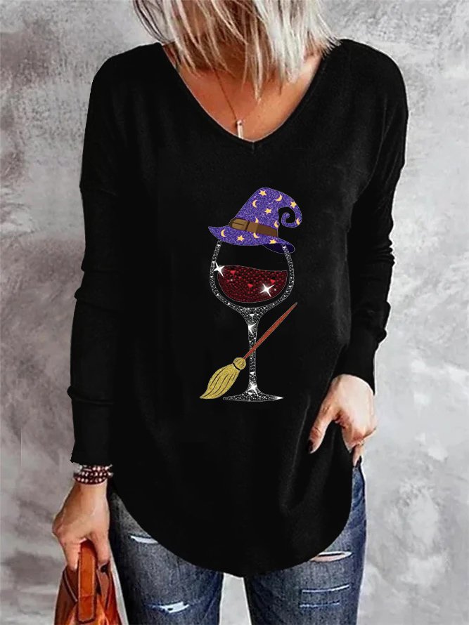 Halloween Casual V Neck Jersey T-Shirt