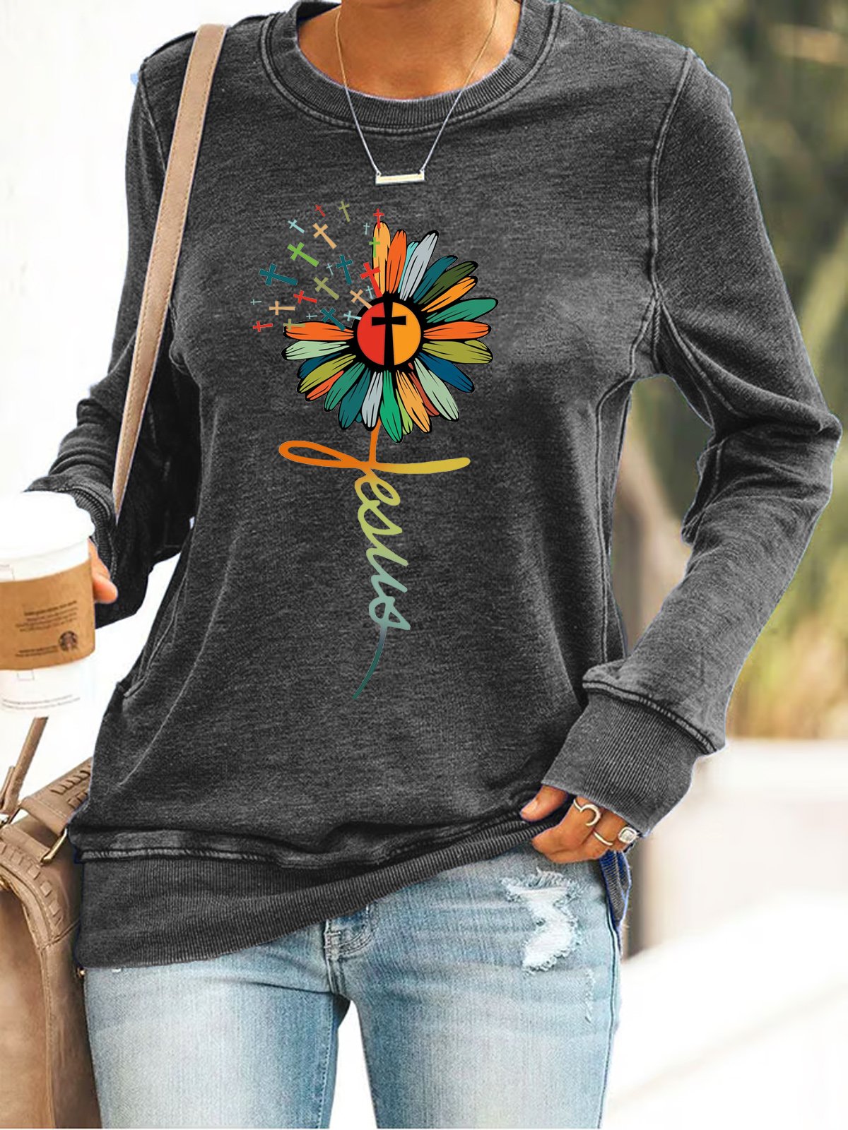 Thanksgiving  Jesus Copy Faith Casual Loose Sweatshirt