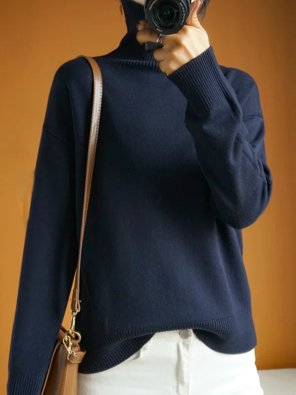 Turtleneck Yarn/Wool Yarn Casual Loose Sweater