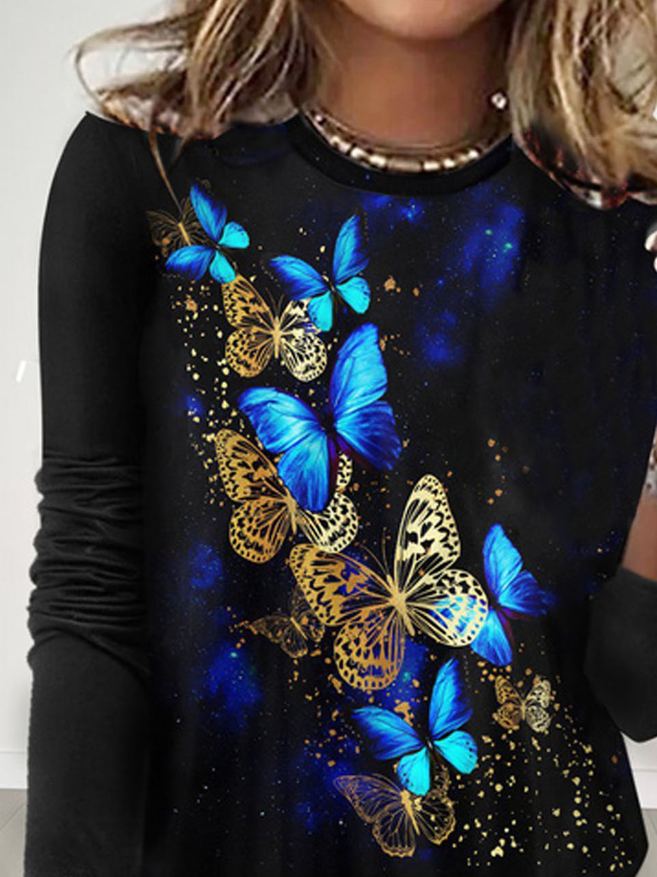 Casual Butterfly Print Crew Neck T-Shirt