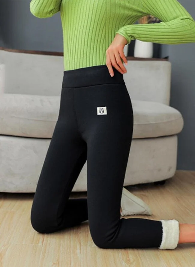 Fleece Casual Knitted Plain Leggings