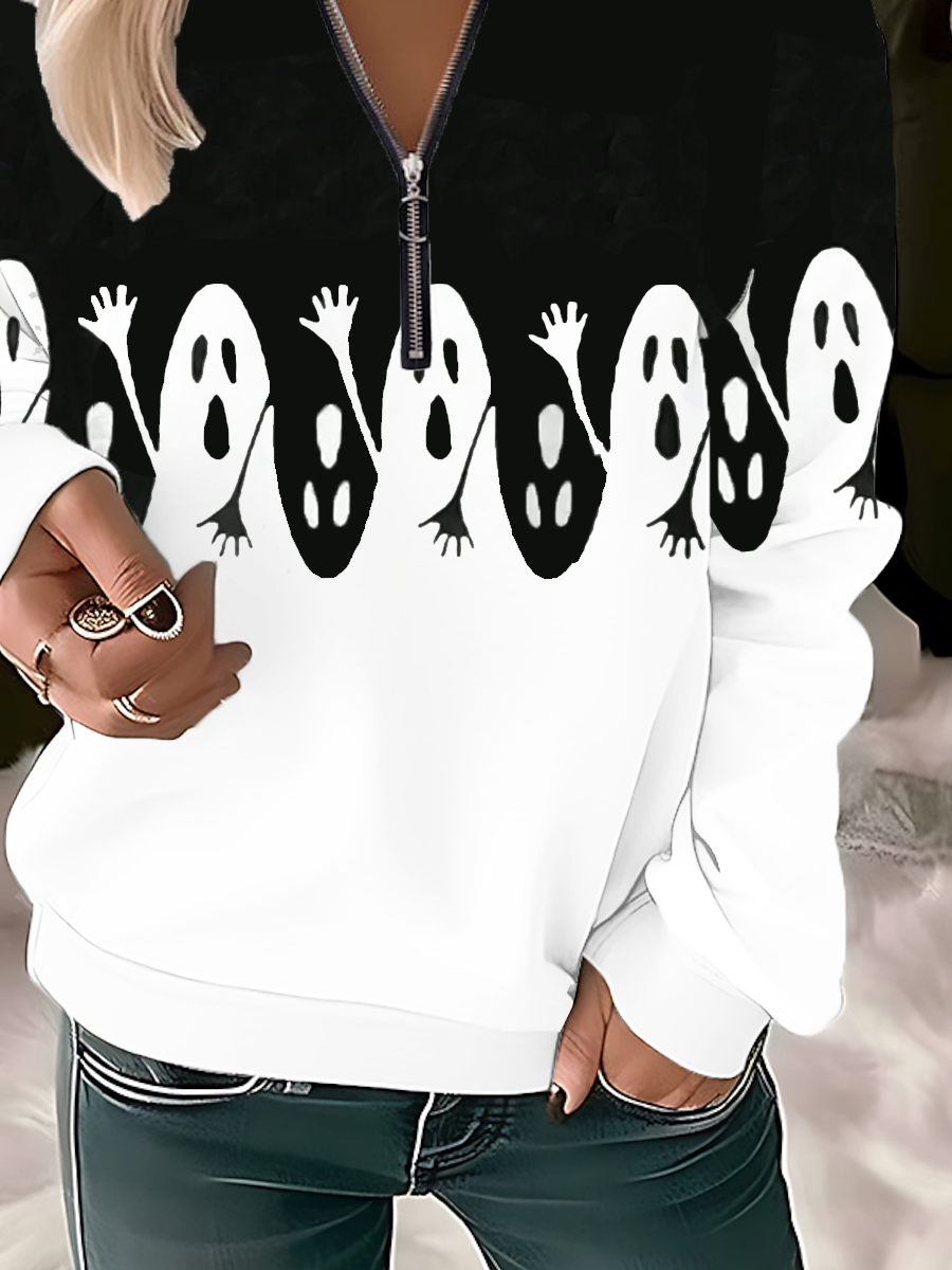 Crew Neck Halloween Casual Sweatshirt