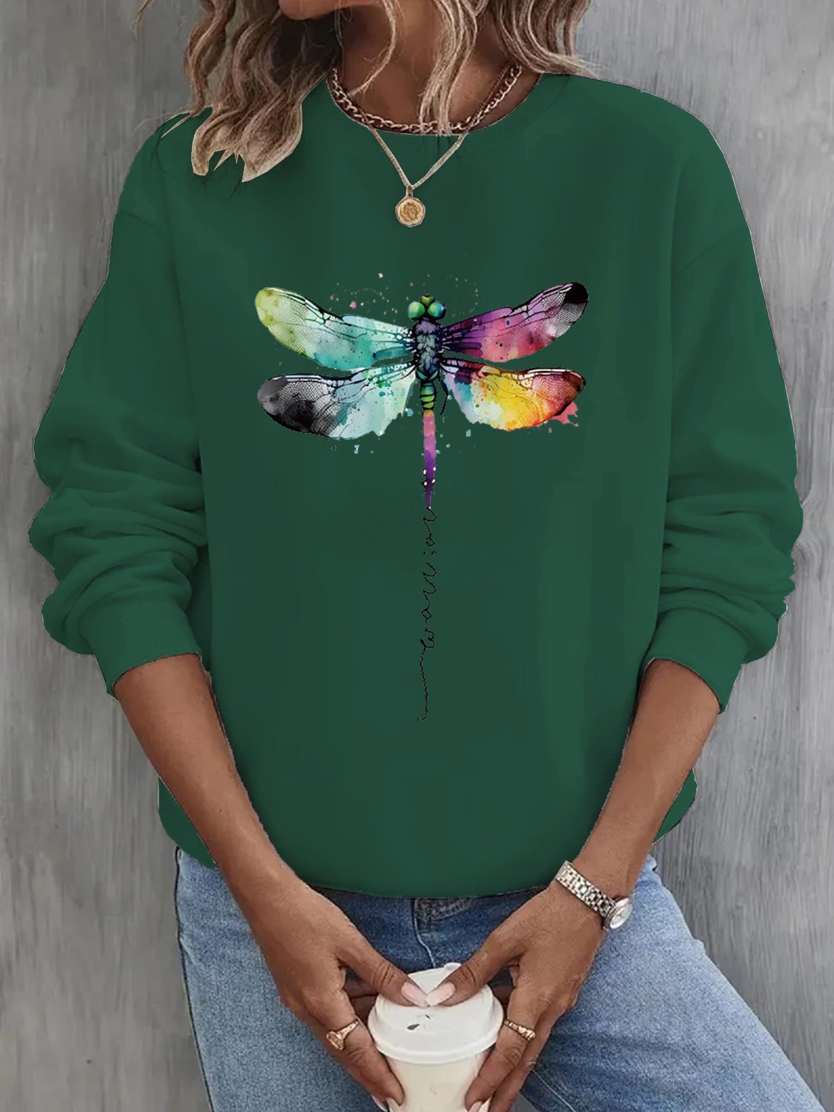 Crew Neck Casual Dragonfly Sweatshirt