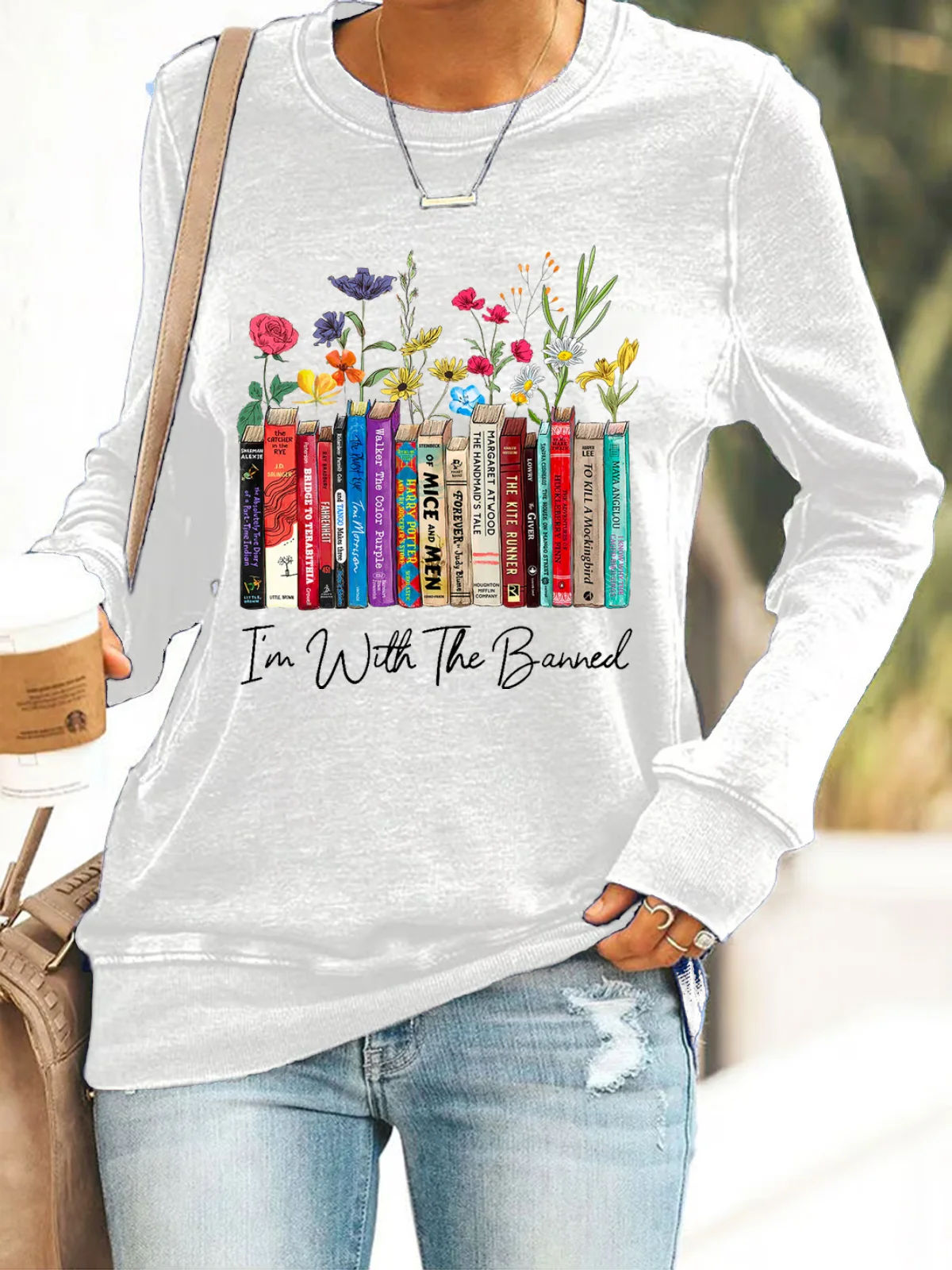 I'm With The Banned Flowers Book Lover Gift Casual Sweatshirt