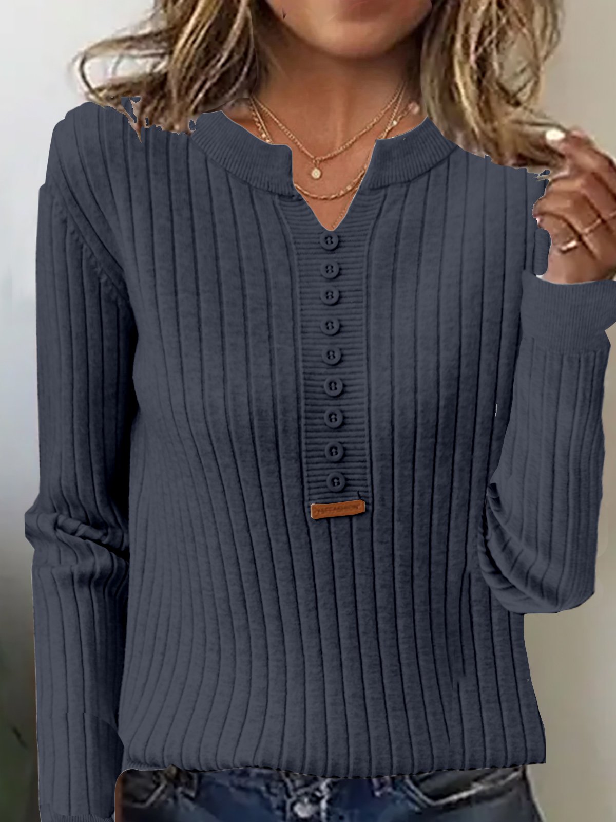 Buckle Casual Plain Yarn/Wool Yarn Sweater