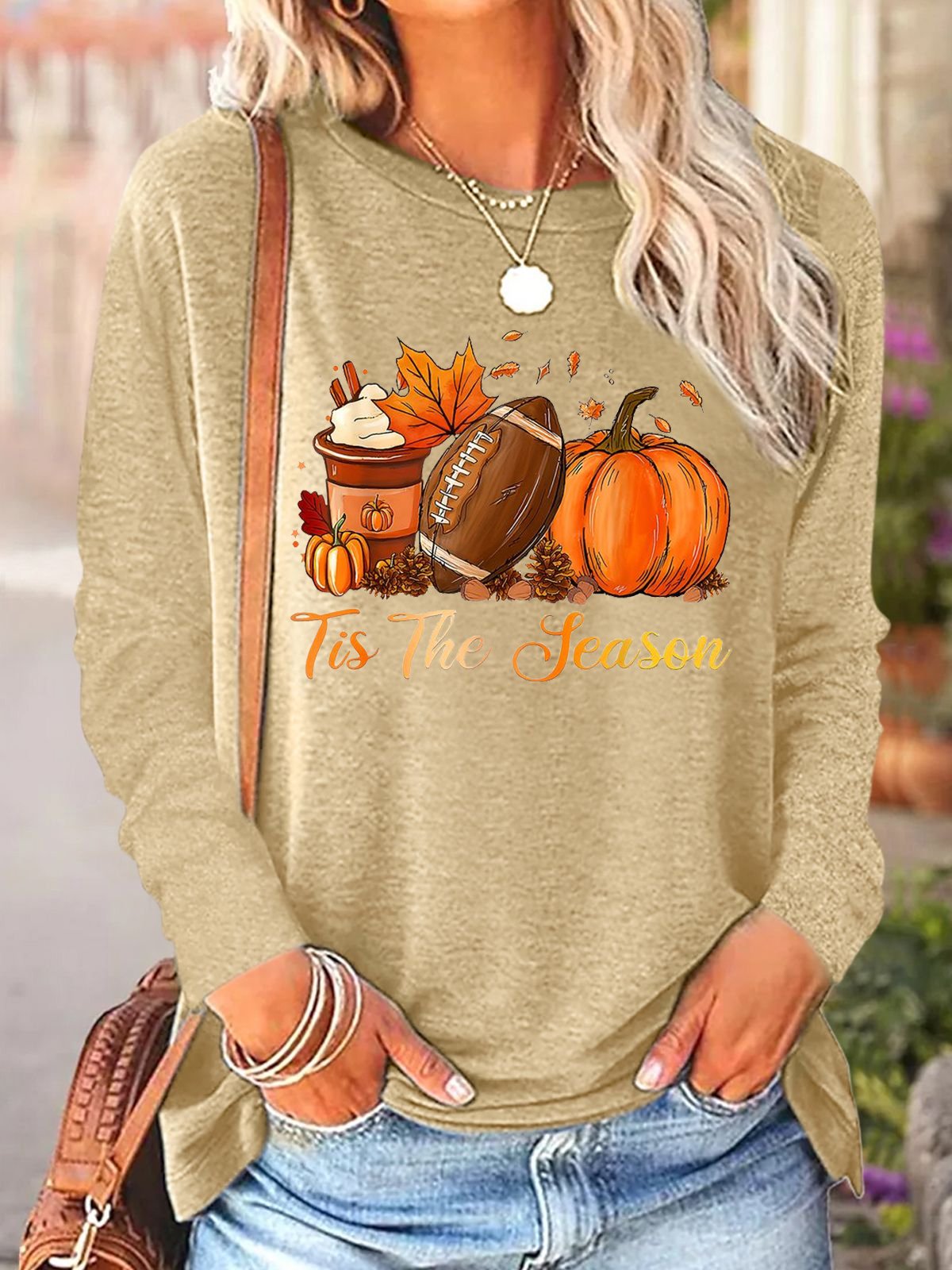 Loose Casual Pumpkin Pattern Cotton-Blend T-Shirt