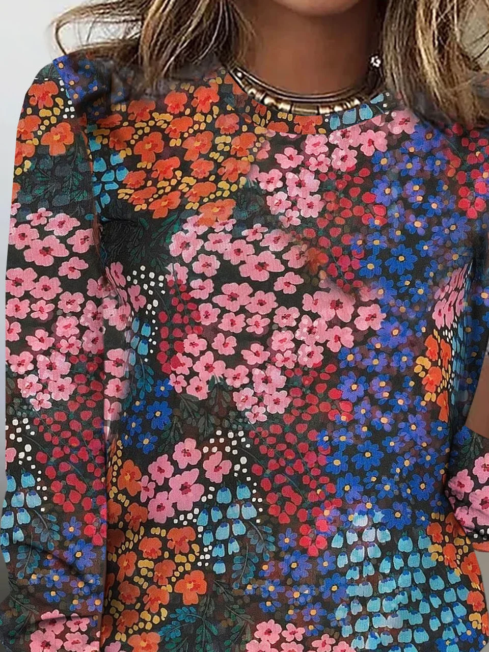 Floral printed casual round neck women's T-shirt