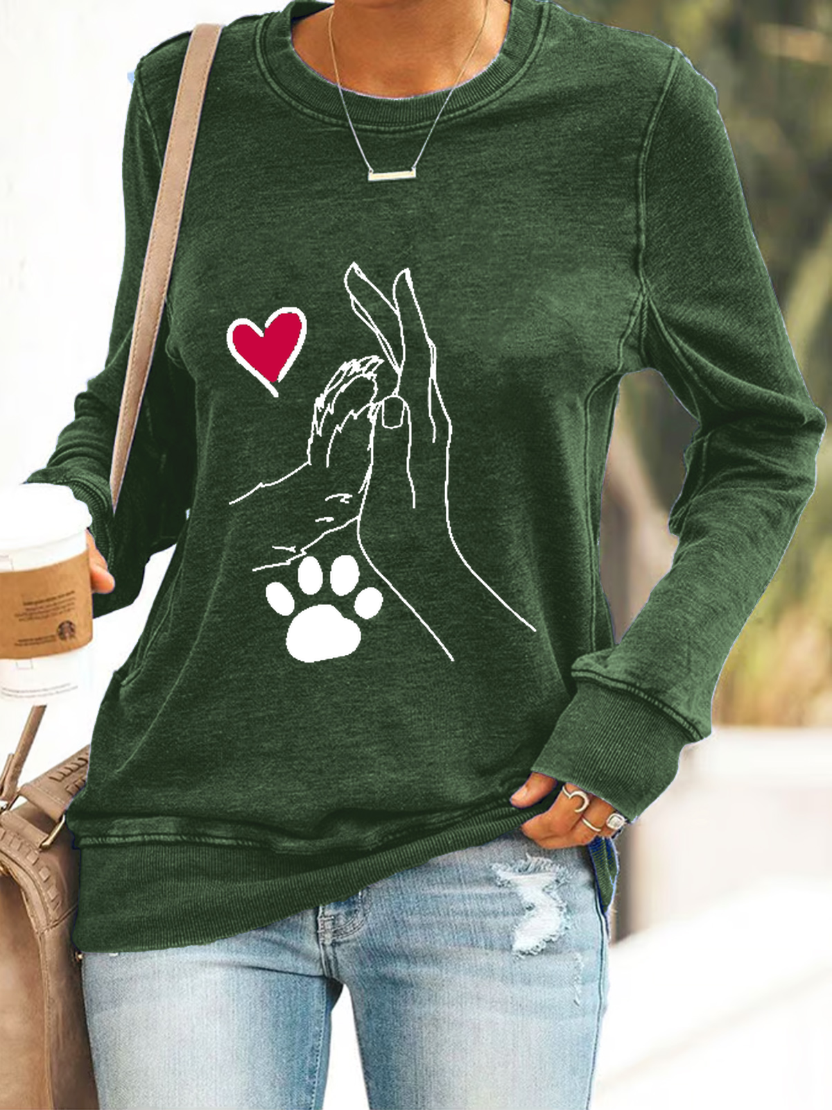 Palm High-Fives Dog Paw Print Casual Sweatshirt