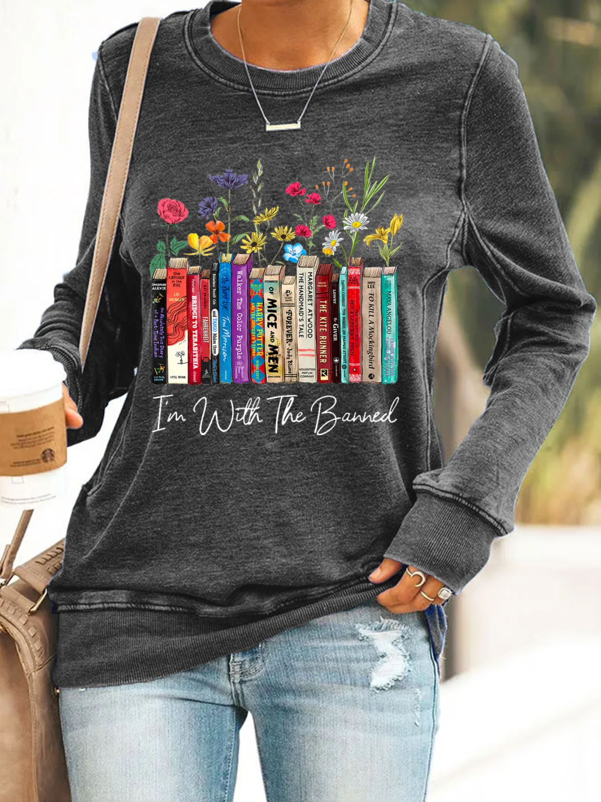 I'm With The Banned Flowers Book Lover Gift Casual Sweatshirt