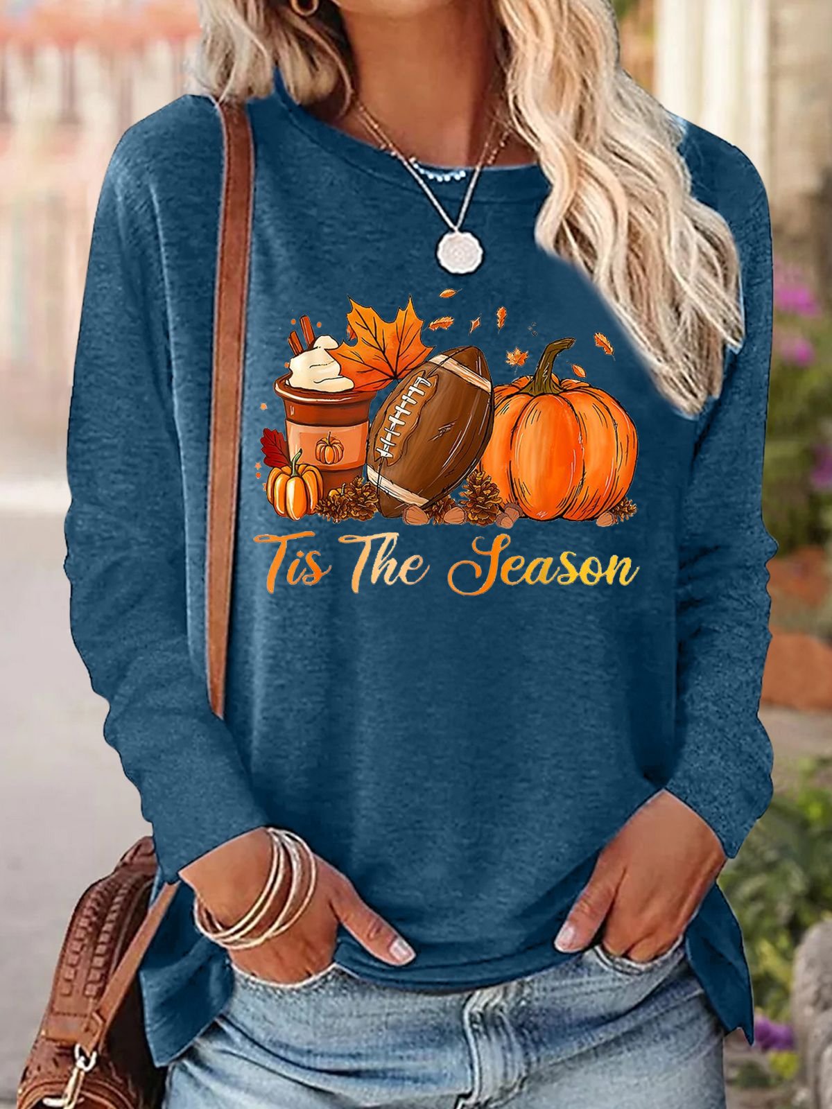 Loose Casual Pumpkin Pattern Cotton-Blend T-Shirt