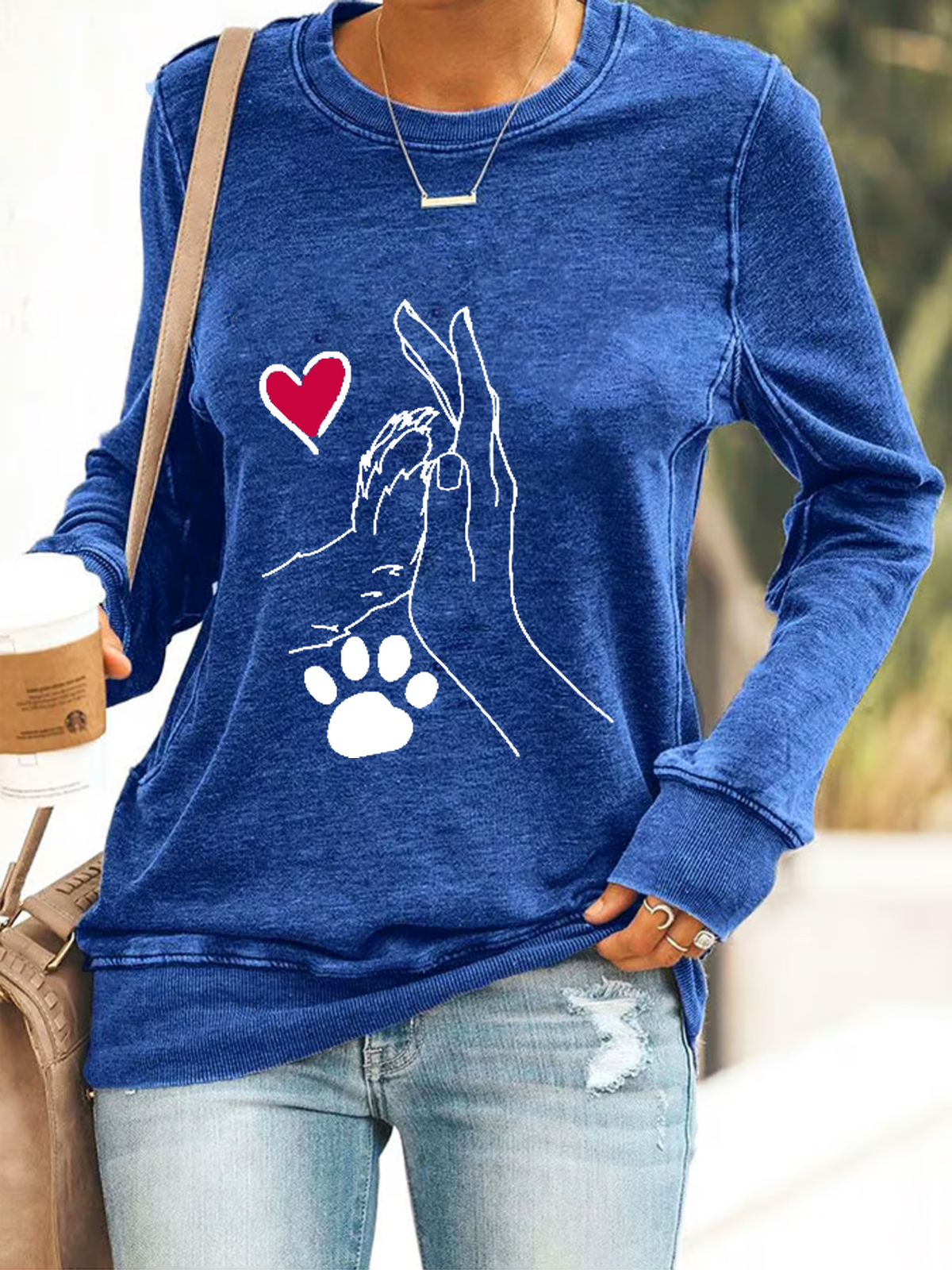 Palm High-Fives Dog Paw Print Casual Sweatshirt