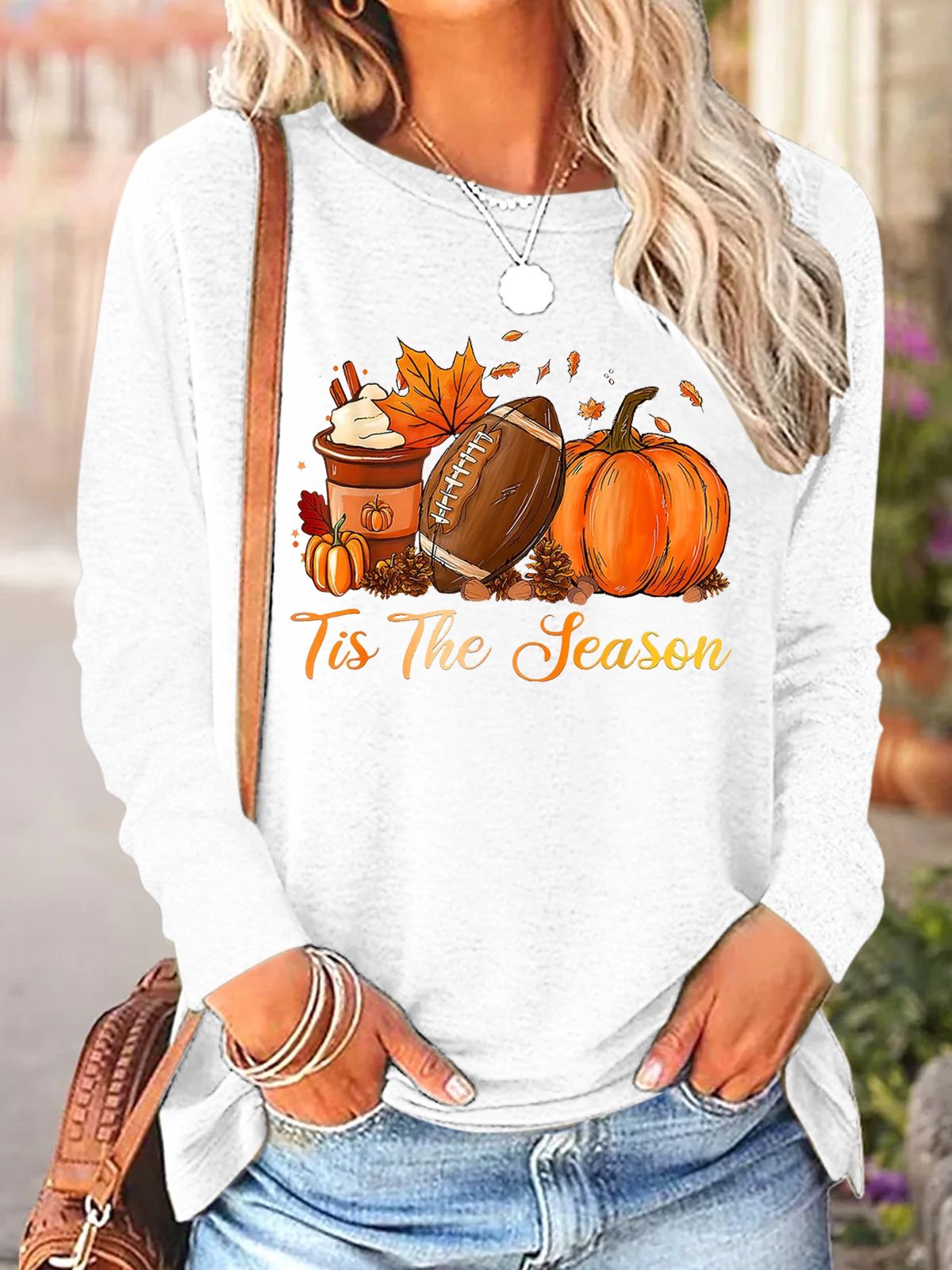 Loose Casual Pumpkin Pattern Cotton-Blend T-Shirt