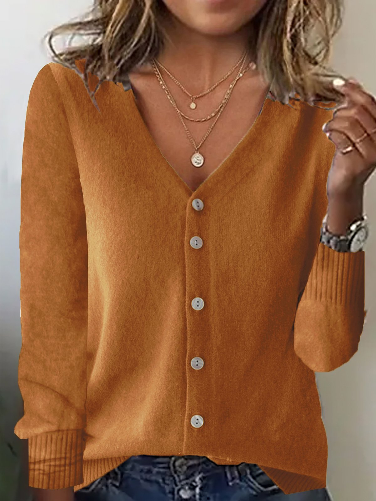 Yarn/Wool Yarn Casual Loose Crew Neck Cardigan