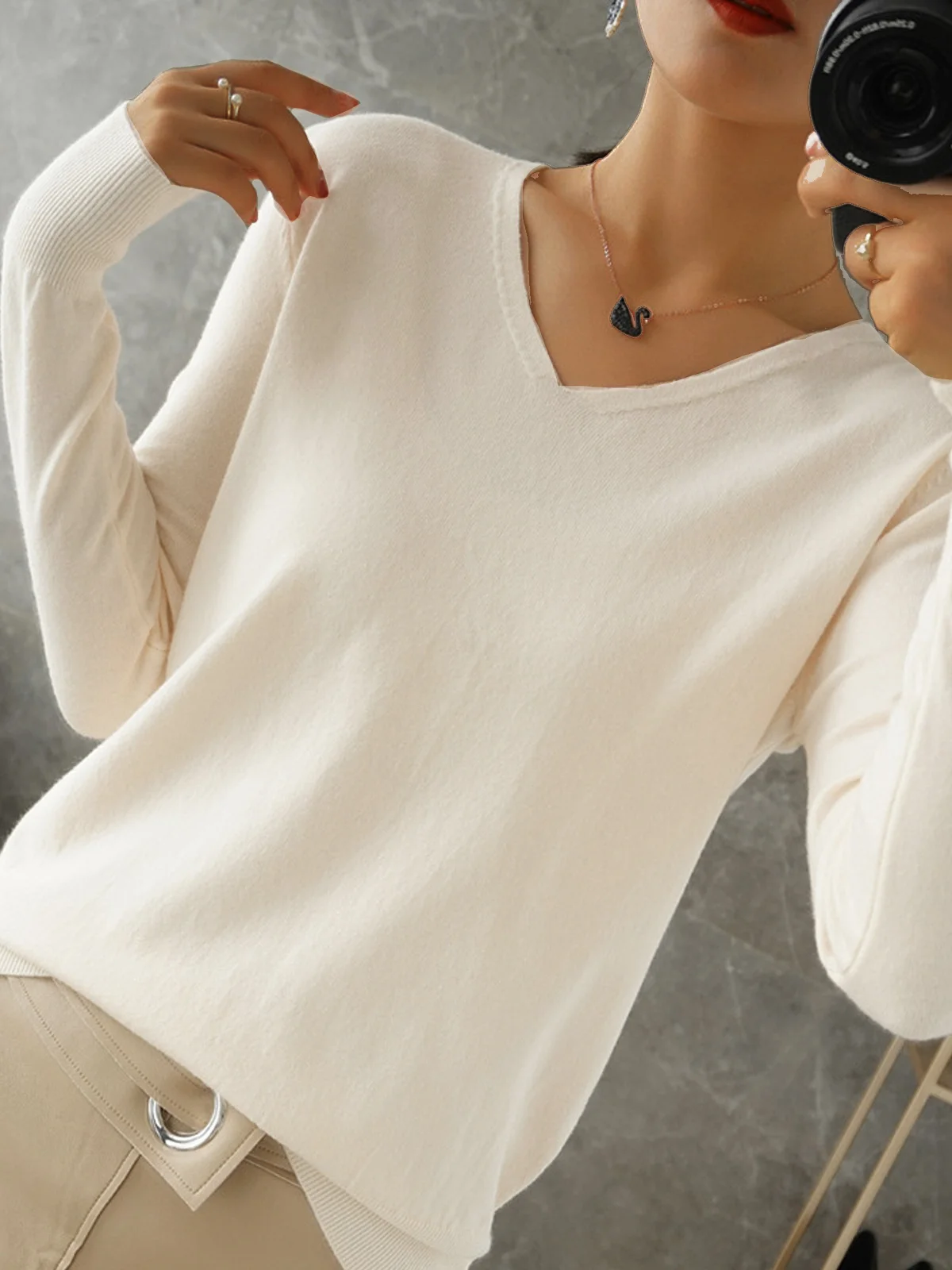 Plain Casual Yarn/Wool Yarn Loose Sweater