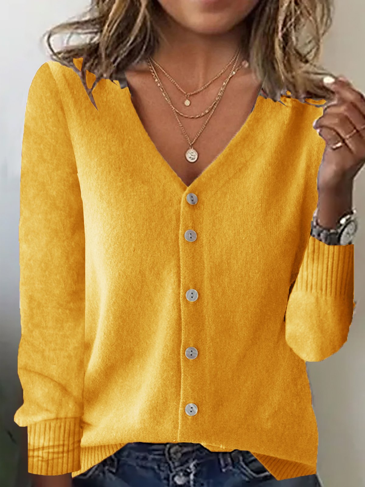 Yarn/Wool Yarn Casual Loose Crew Neck Cardigan